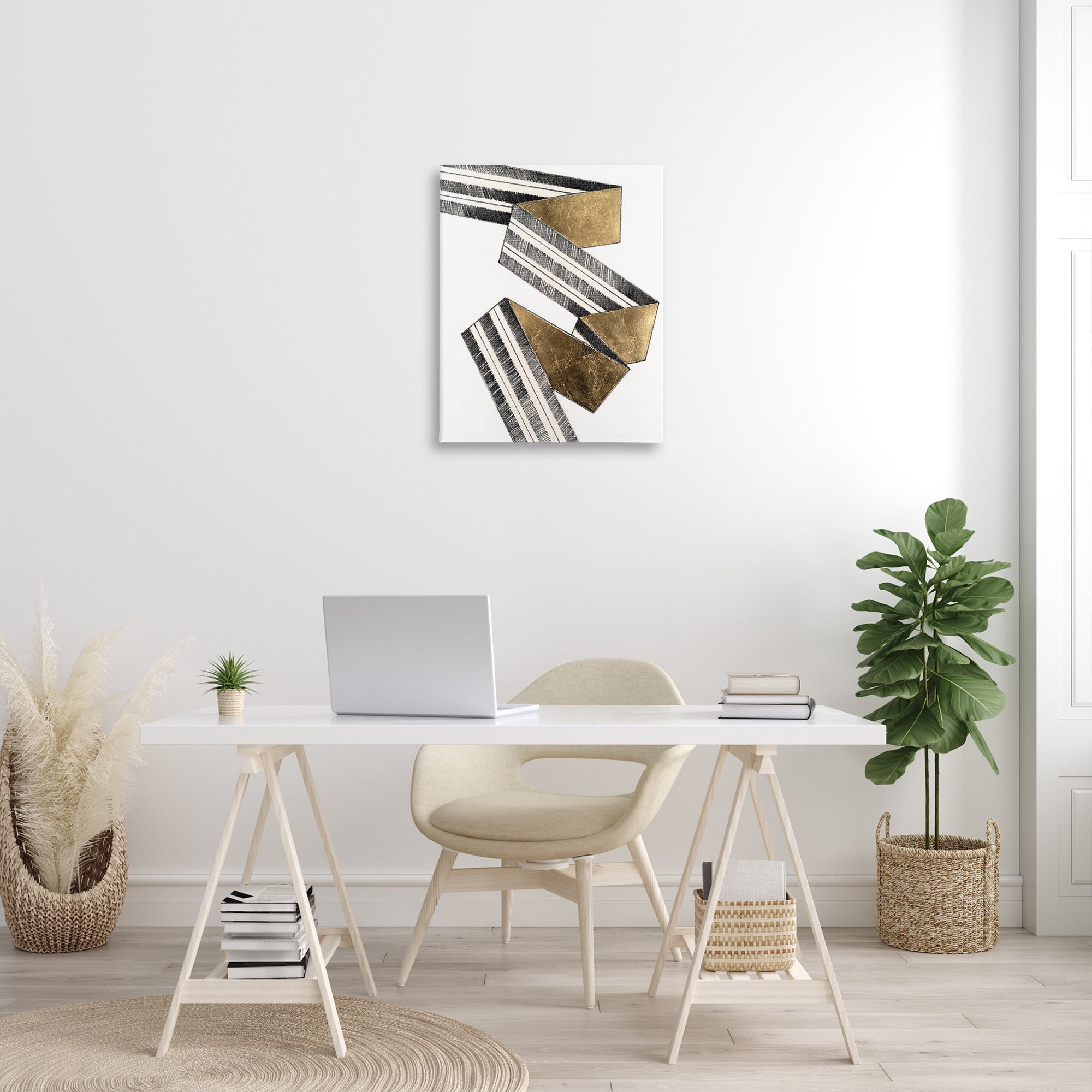 Stupell Industries Alternating Geometric Ribbon Abstract Painting Gallery Wrapped Canvas Art Print Wall Art, 24 x 30
