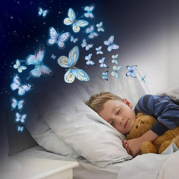 Glow in The Dark Butterfly Wall Decals, 25 Pcs Luminous Watercolor Butterflies Stickers, Removable Self-Adhesive Wall Art Decorations for Ceiling Girls Kids Boys Room Bedroom Decor