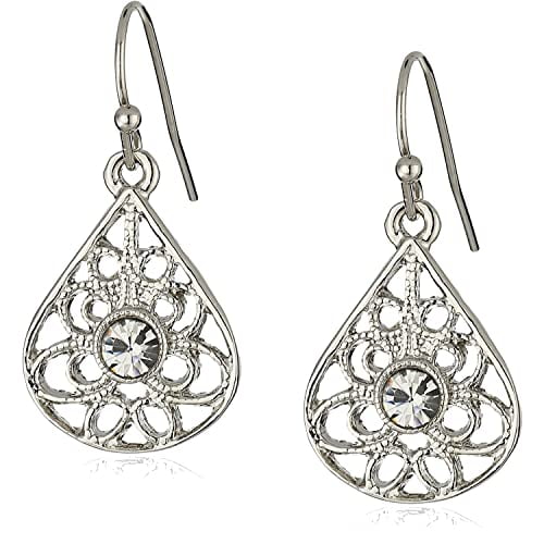 1928 Jewelry Petite Round Clear Glass Crystal Filigree Teardrop Earrings