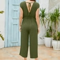 thumbnail image 4 of Summer Savings Clearance! Edvintorg Wide Leg Pants Sets Women 2 Piece Outfits 2Pc Fashion Womens Clothing Crewneck Solid Short Sleeve Top + Loose Pocket Pants Suit Army Green M, 4 of 6