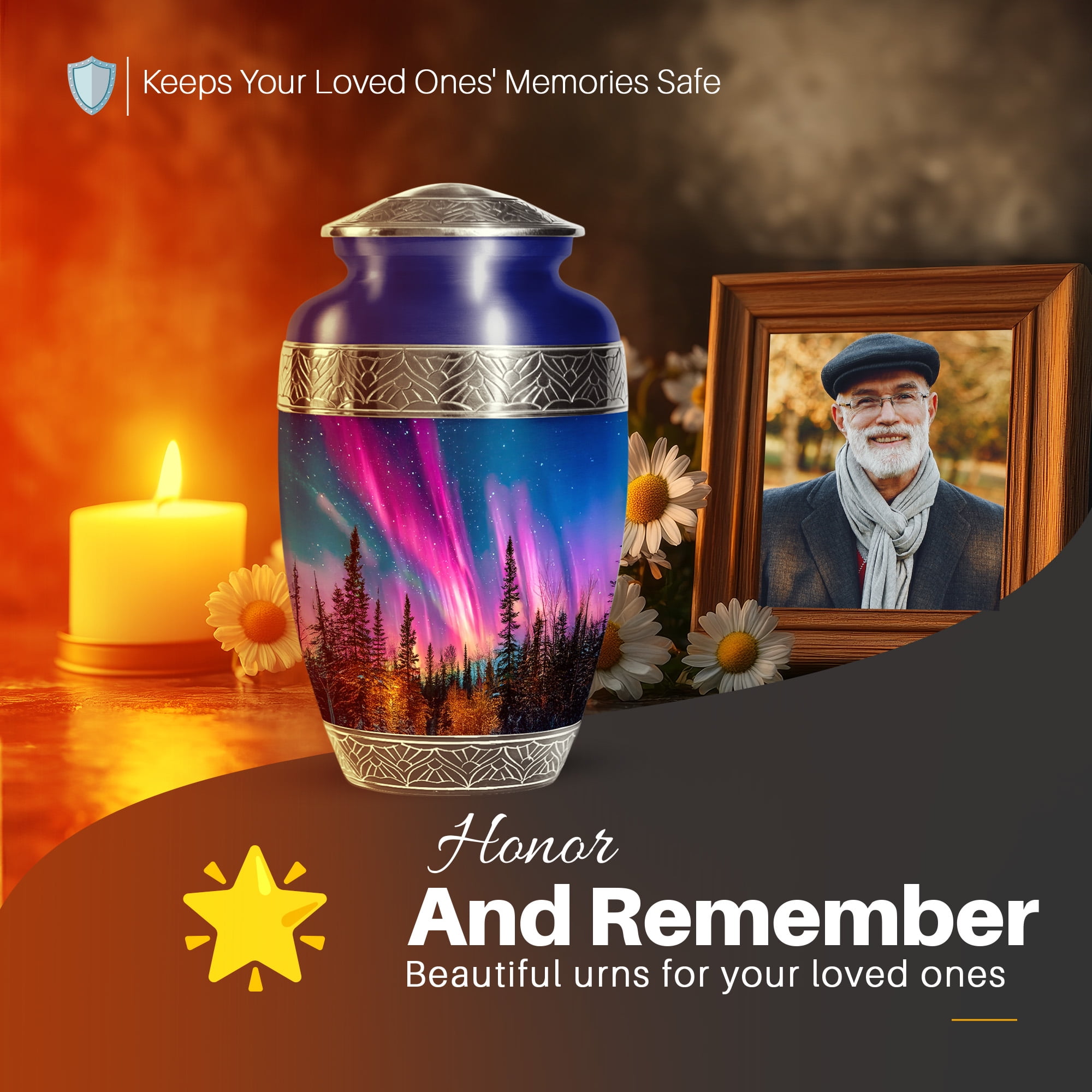 YATSKIA Northern Lights Decorative Large Memorial Urn for Adult Ashes Mom and Dad, Burial Urns for Human Ashes Adult Male, (200 Cubic, Large 10 Inch)