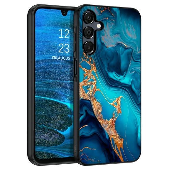 Samsung Galaxy A17 5G Case 6.7" - DOMAVER Slim Fit Glow in The Dark Cover | Hard PC Soft TPU Bumper | Protective Case for Samsung Galaxy A17 5G Case 6.7" - Blue Marble/Gold