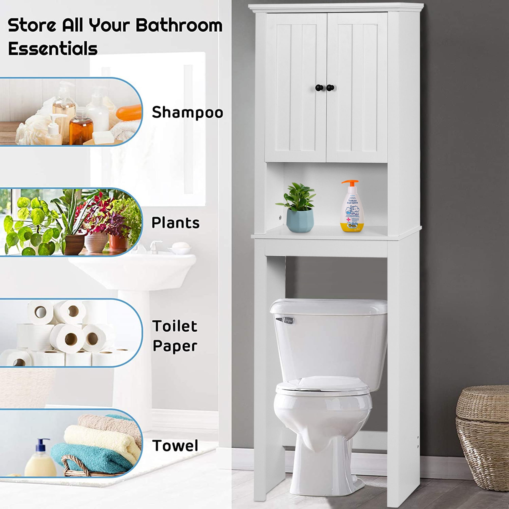 Nestl Bathroom Storage Organizer - Floor Standing with Shelves - Includes 2  Apothecary Jars - Tall Bathroom Storage Cabinet for Toilet Paper, Towel 