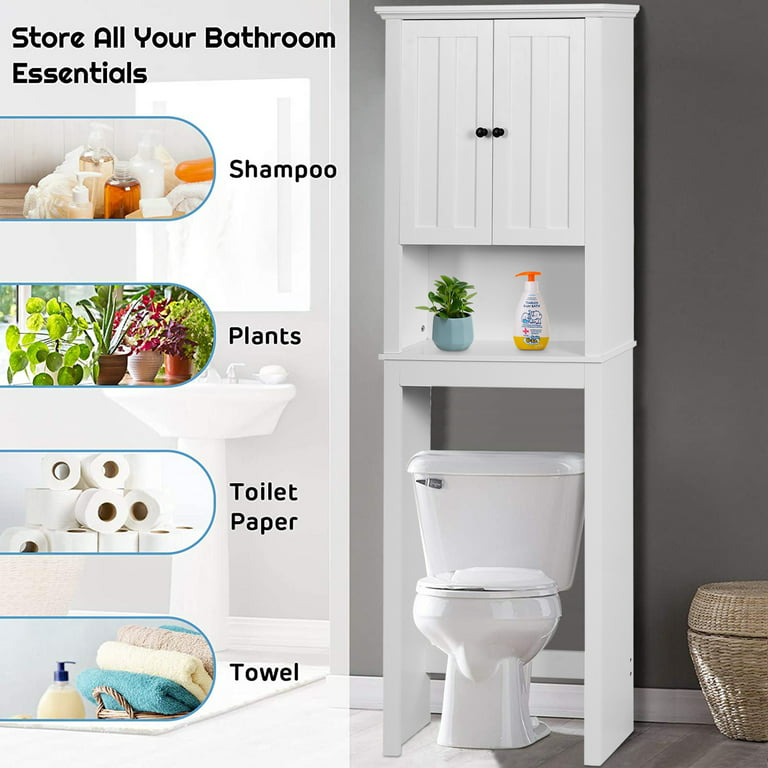 Over-the-Toilet Storage Cabinet, Space Saving Bathroom Storage Organizer  with Double Doors and Shelves, Home Floor Standing Storage Organizer for