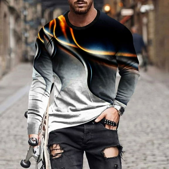 Nmnitkp Shirts for Men Fashionable Graphic Long Sleeve Shirt Graphic Tees Unisex 3D Printed Short Sleeve Novelty Tops T-Shirts & Soft Long Sleeve Shirts For Men(Plus Size)