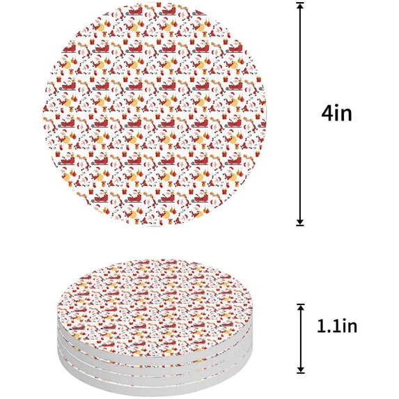 FMSHPON Merry Christmas Set of 6 Round Coaster for Drinks, Absorbent Ceramic Stone Coasters Cup Mat with Cork Base for Home Kitchen Room Coffee Table Bar Decor