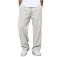 thumbnail image 2 of Mifsaly Summer Pants for Men Drawstring Casual Straight Leg Cotton Pants Textured Relaxed Fit Lightweight Breathable Travel Vacation Boho Clothes with Pockets, 2 of 9