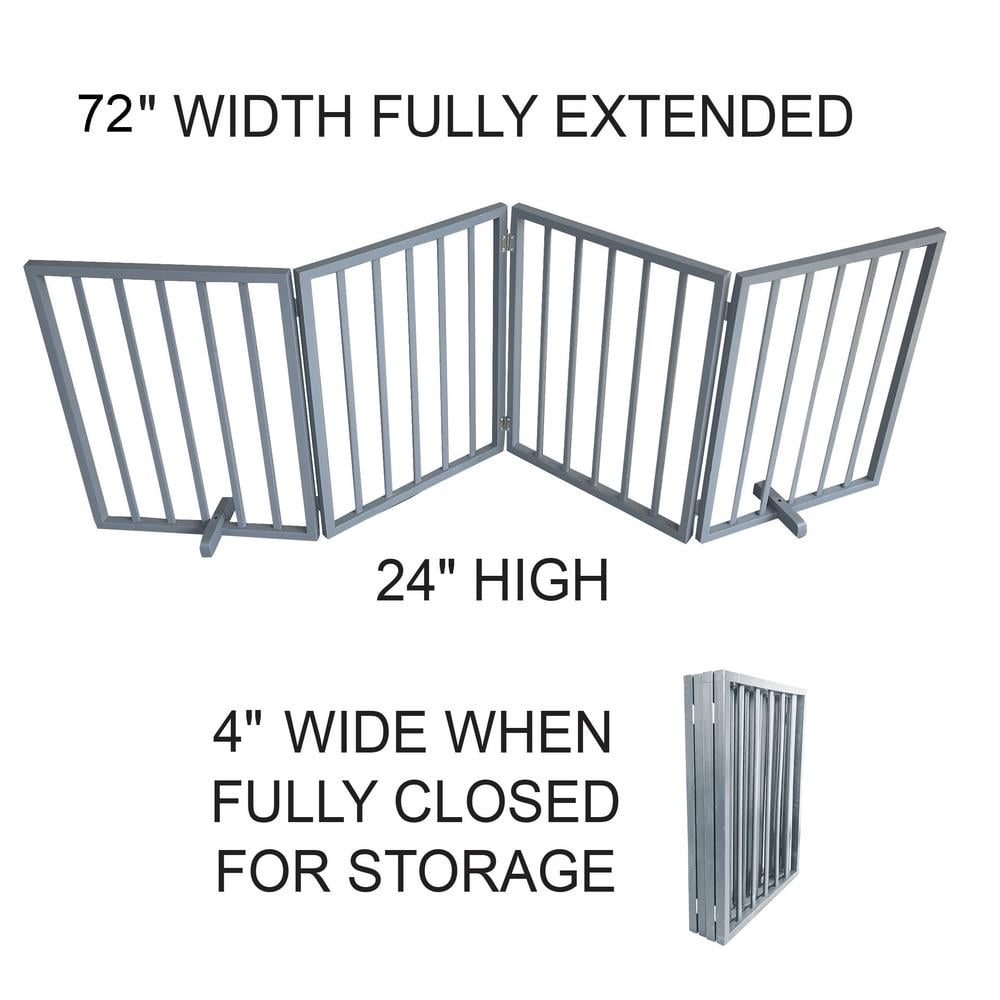 AmeriHome WFPGG4 72 in. Freestanding 4-Panel Folding Wood Pet Gate - Grey