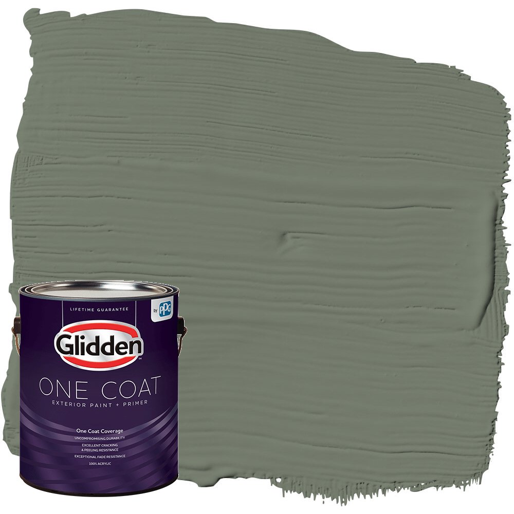 Glidden One Coat Exterior Paint and Primer, Thyme Green / Green, Gallon, Satin