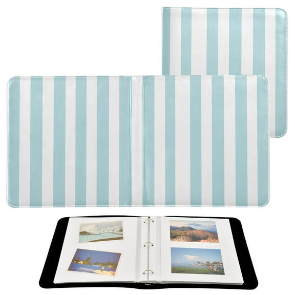 Leather Cover Photo Album 80 Pockets 4x6 Photos Bookshelf Picture Album Water Blue and White Stripes