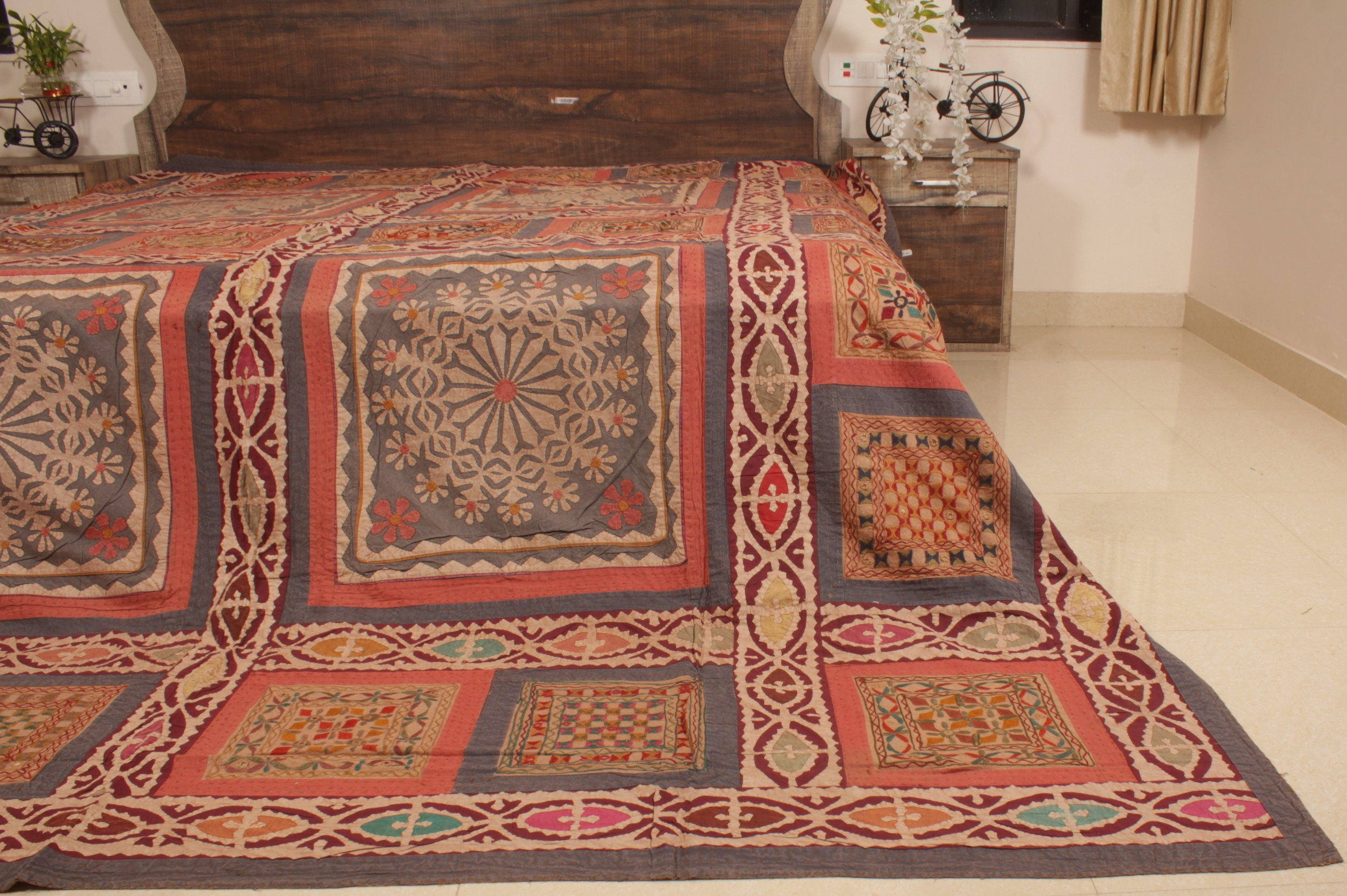 OzarkTextile Multicolor Patchwork Kantha Cotton Quilt, Breathable