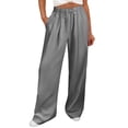 thumbnail image 2 of Women's Cotton Linen Wide Leg Pants Casual Trousers Solid Color Drawstring Waist Long Pants With Pocket, 2 of 9