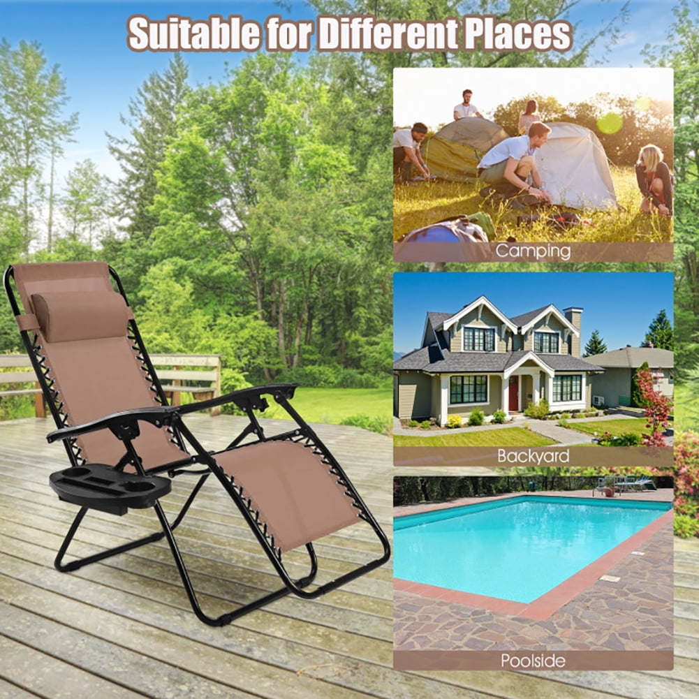 Aimee Lii 2 Pieces Folding Recliner Zero Gravity Lounge Chair, Outdoor Patio Furniture, Brown