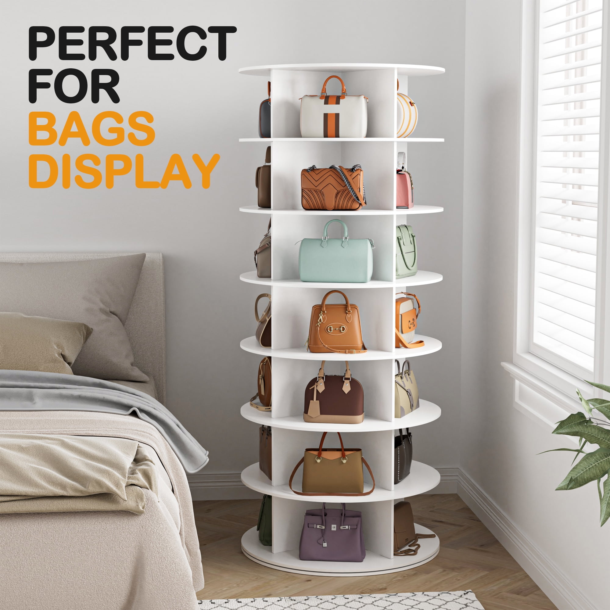 Magic Union 7 Tier Rotating Shoe Rack Tower, Spinning Shoe Display Lazy Susan, Revolving 360 Shoe Rack Storage Round Carousel, Vertical Handbag Rotate Shoes Closet Organization