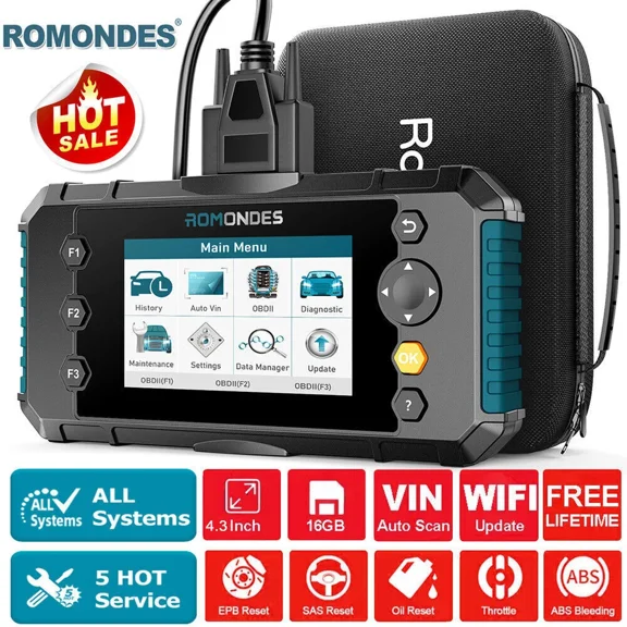 Romondes RD4000 OBD2 Car Scanner Automotive Diagnostic Tool Scan All System ABS Bleeding Throttle Matching SAS Calibration EPB Reset Oil Reset Car Code Reader Professional EOBD OBD OBD2 Scanner