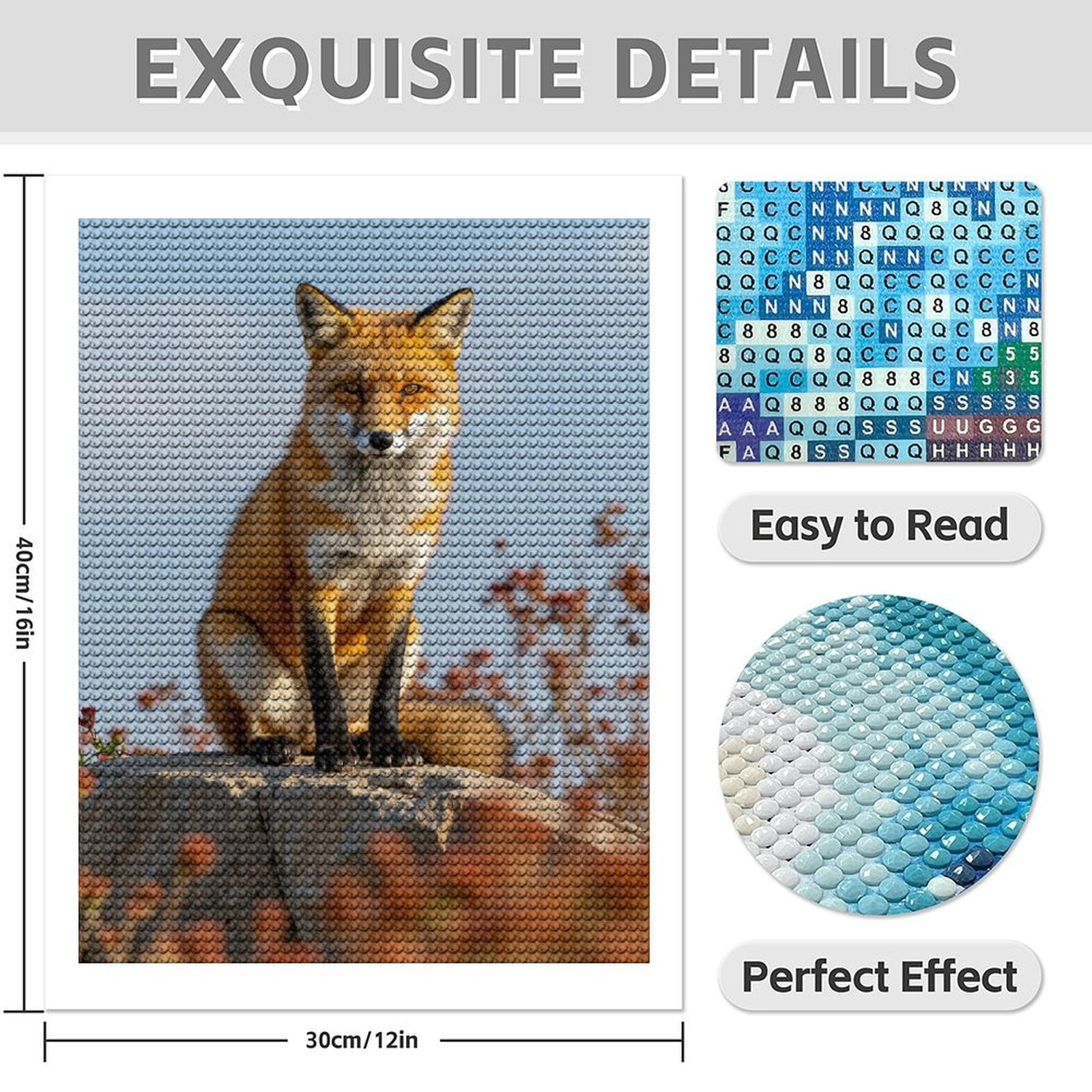 Diamond Art Kit for Adults, Red Fox Sitting On Rock Diamond Painting for Adults Beginners, DIY Diamond Art Painting Kits, 5D Diamond Painting Crafts for Home Decor 12x16 Frameless