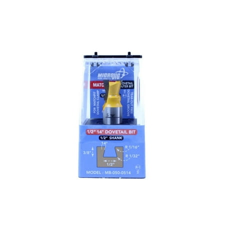 UPC: 0815267010767 | Micro Jig MATCHFIT Dovetail Router Bit For Dovetail Clamps  14°  ½” MB-050-0514