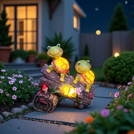 Garden Turtle Statue Solar Outdoor Decor, Sweet Frog Face Resin Tortoise Figurine, Gardening Art Decoration for Patio Lawn Yard