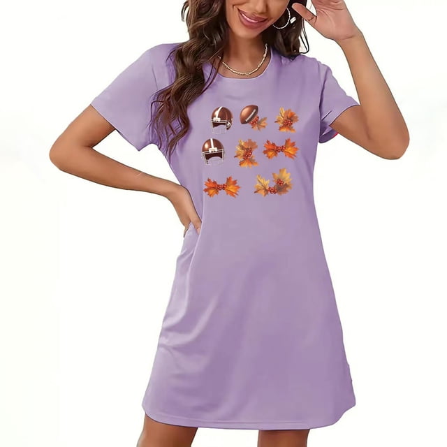 Nexjvus Chemises de Nuit Femmes Manches Courtes Col Rond Robes de Nuit Imprimé Floral Surdimensionné Taille S