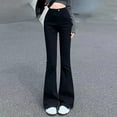 thumbnail image 2 of PXLKNZH Slim Fit Flared Jeans Women Solid Color High Waisted Denim Pants Lightweight Solid Streetwear Trousers Black M, 2 of 9