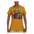 thumbnail image 2 of Vintage Hot Rod Old Garage Cars and Trucks Womens Graphic T-Shirt, Gold, Large, 2 of 3