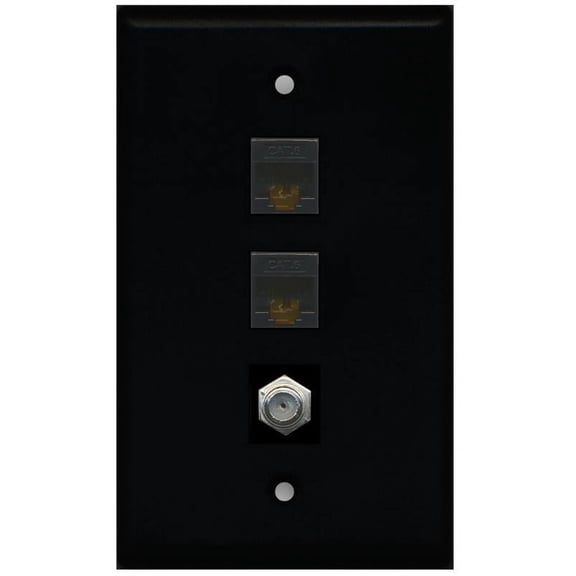 RiteAV 1 Gang Wall Plate (Black) 3 Port - 2 x Cat6, 1 x Coax