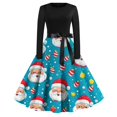 thumbnail image 2 of Christmas Dresses for Women Women's Christmas Printed Long Sleeve Round Neck Plus Size Evening Prom Dresses for Formal Christmas Party,Sky Blue,L, 2 of 5