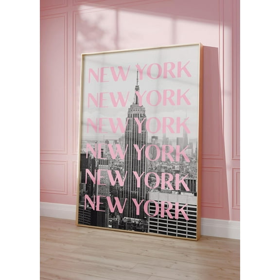 New York City Pink Black And White Poster, Nyc Print, Retro New York Skyline Print, Vintage Trendy Girly Wall Art, Empire State Travel Print Home Decor #643, Unframed Poster Size 8x12