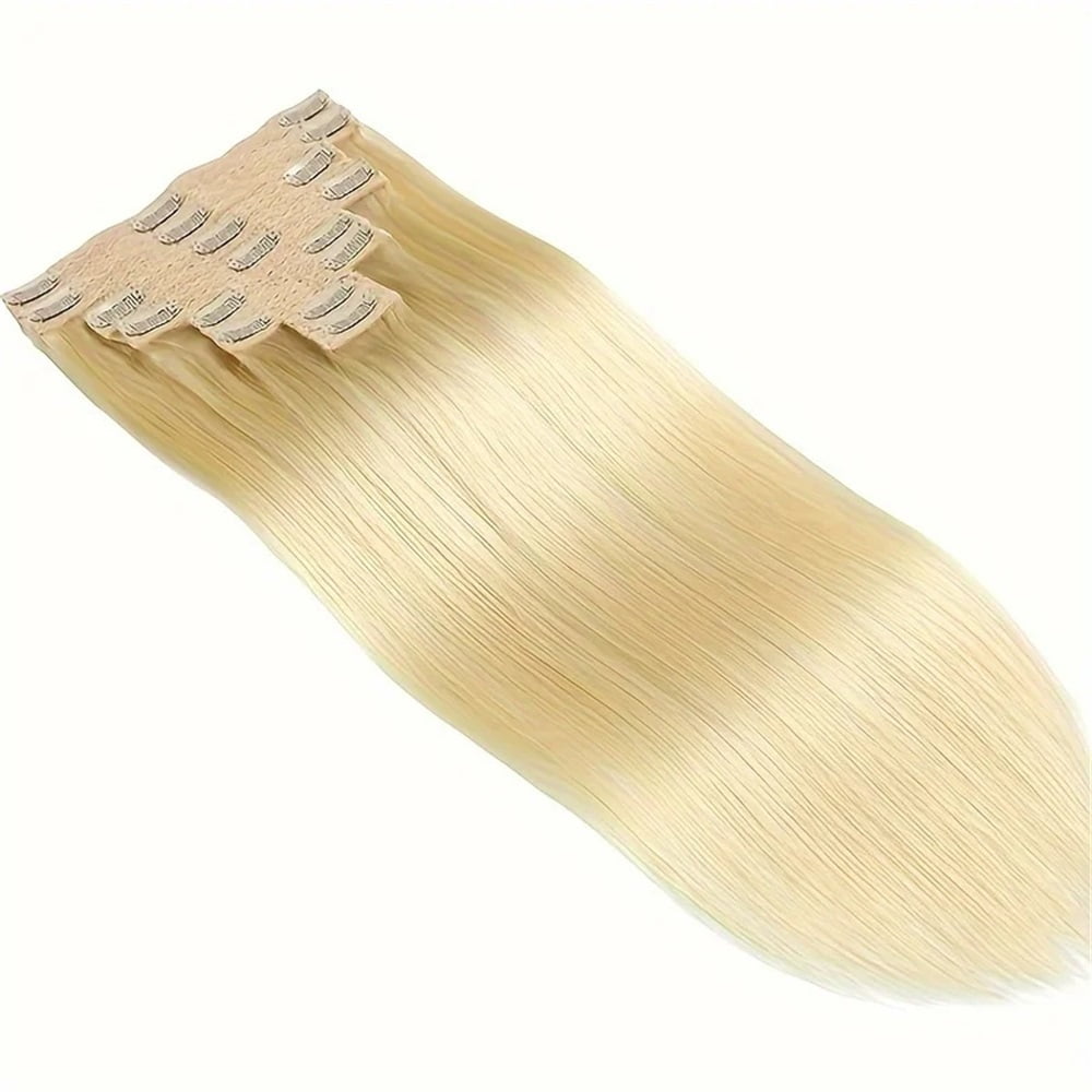 Clip in Hair Extensions 100% Remy Human Hair, #613 120g Natural soft Straight Double Weft Clip ins
