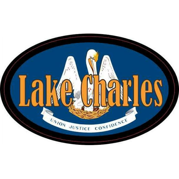 4in x 2.5in Oval Louisiana Flag Lake Charles Sticker