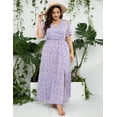 thumbnail image 5 of Large Size Women's Summer Floral Dress Wrap V Neck Short Sleeve Ruffle A-Line Flowy Maxi Wedding Guest Dresses, 5 of 6