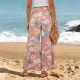thumbnail image 5 of Women's 2026 Boho Print Palazzo Pants - Elastic High Waist Ties Wide Leg Loose Casual Trousers with Pockets Pink S, 5 of 5