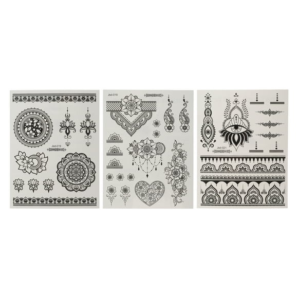 Unique Bargains 3 Pcs Realistic Fake Tattoos Mixed Styles Temporary Tatto for Adult Black