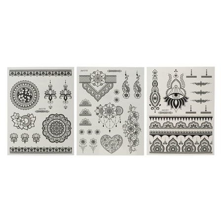 Unique Bargains 3 Pcs Realistic Fake Tattoos Mixed Styles Temporary Tatto for Adult Black