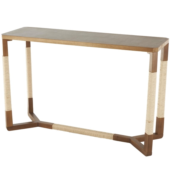 DecMode 47" x 31" Brown Wooden Rectangular Console Table with Rope Wrapped Frame, 1-Piece