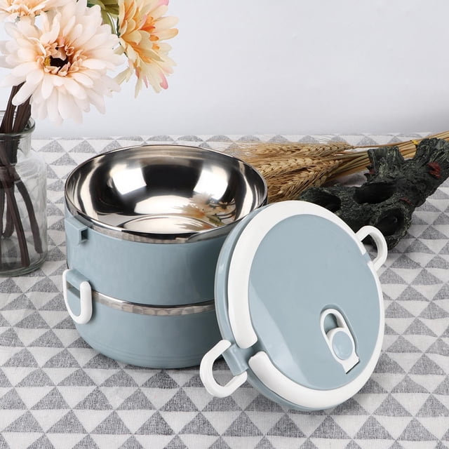 Fiambrera portátil de acero inoxidable azul con aislamiento térmico para fideos de arroz, contenedor de alimentos de doble capa Jadeshay moderno
