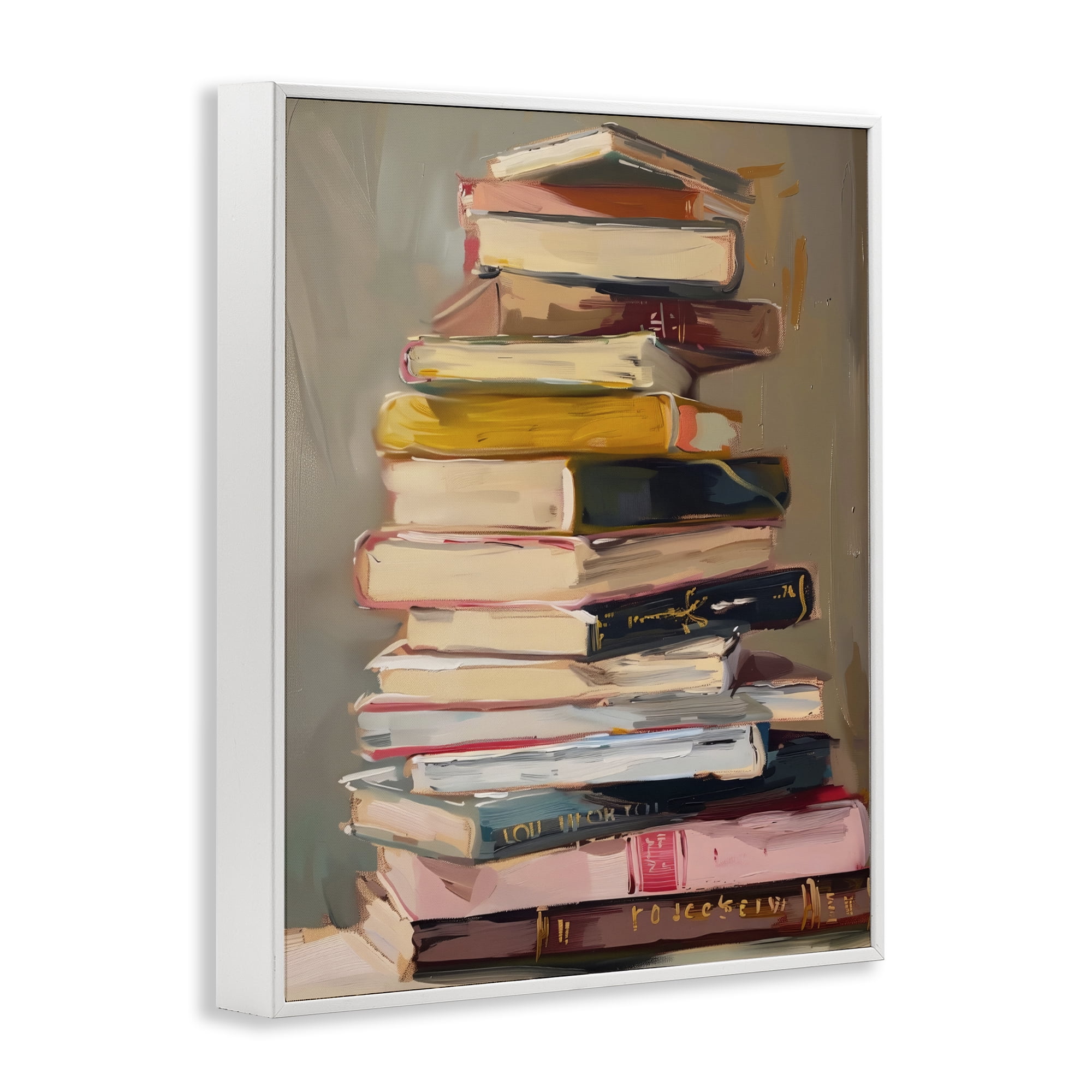 Stupell Industries Well Loved Bookstack White Framed Giclee Art, design by LSR Design Studio