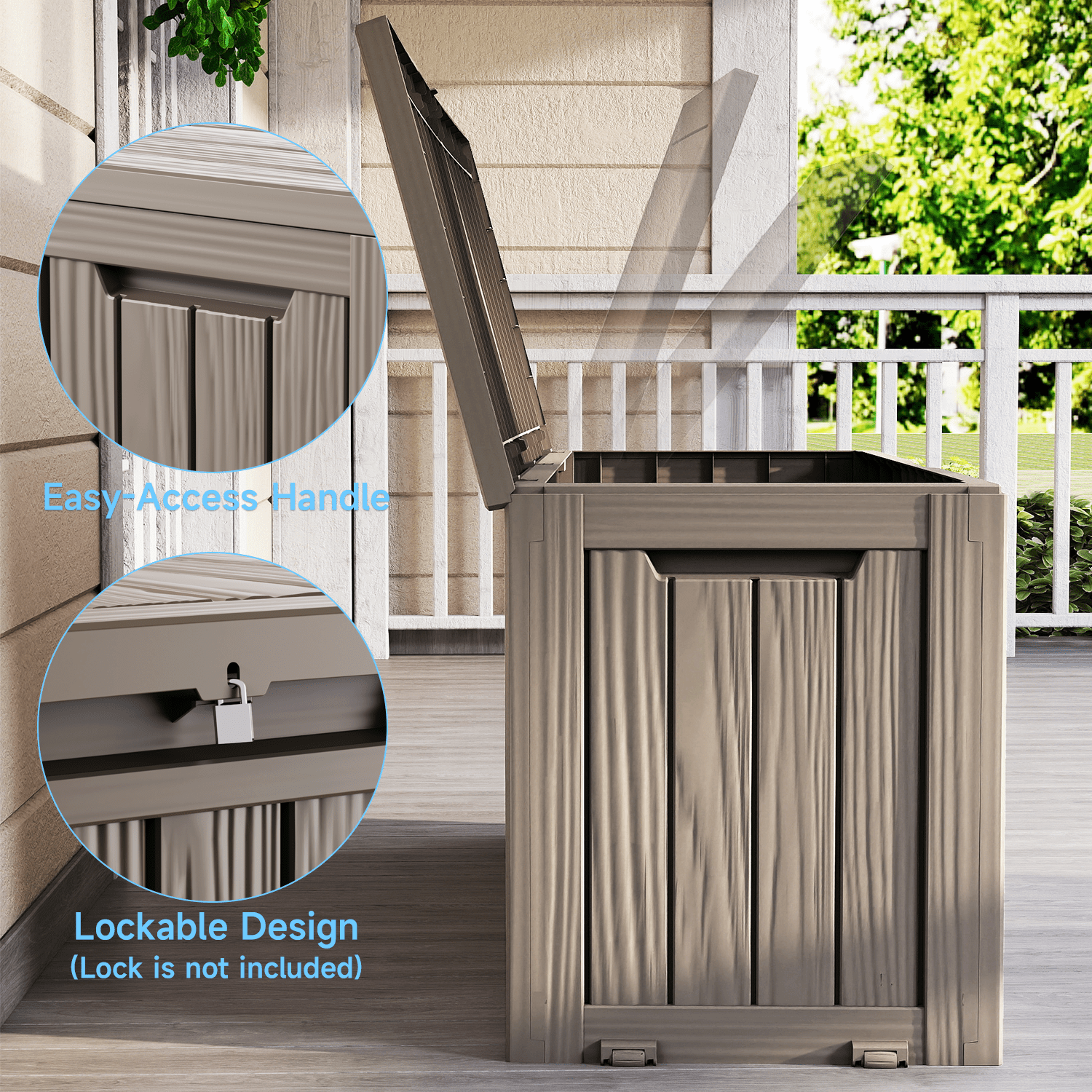 MAYEERTY 80 Gallon Outdoor Deck Box, Large Capacity Storage Box for Patio Furniture Cushions, Pillow with Wheels, Light Brown