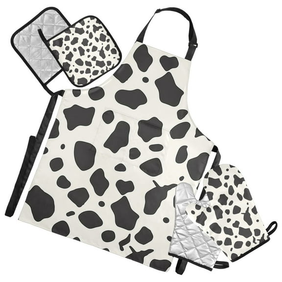 Cow Spots Apron Set with Oven Mitts Pot Holders Set of 5 Kitchen Stuff Accessories