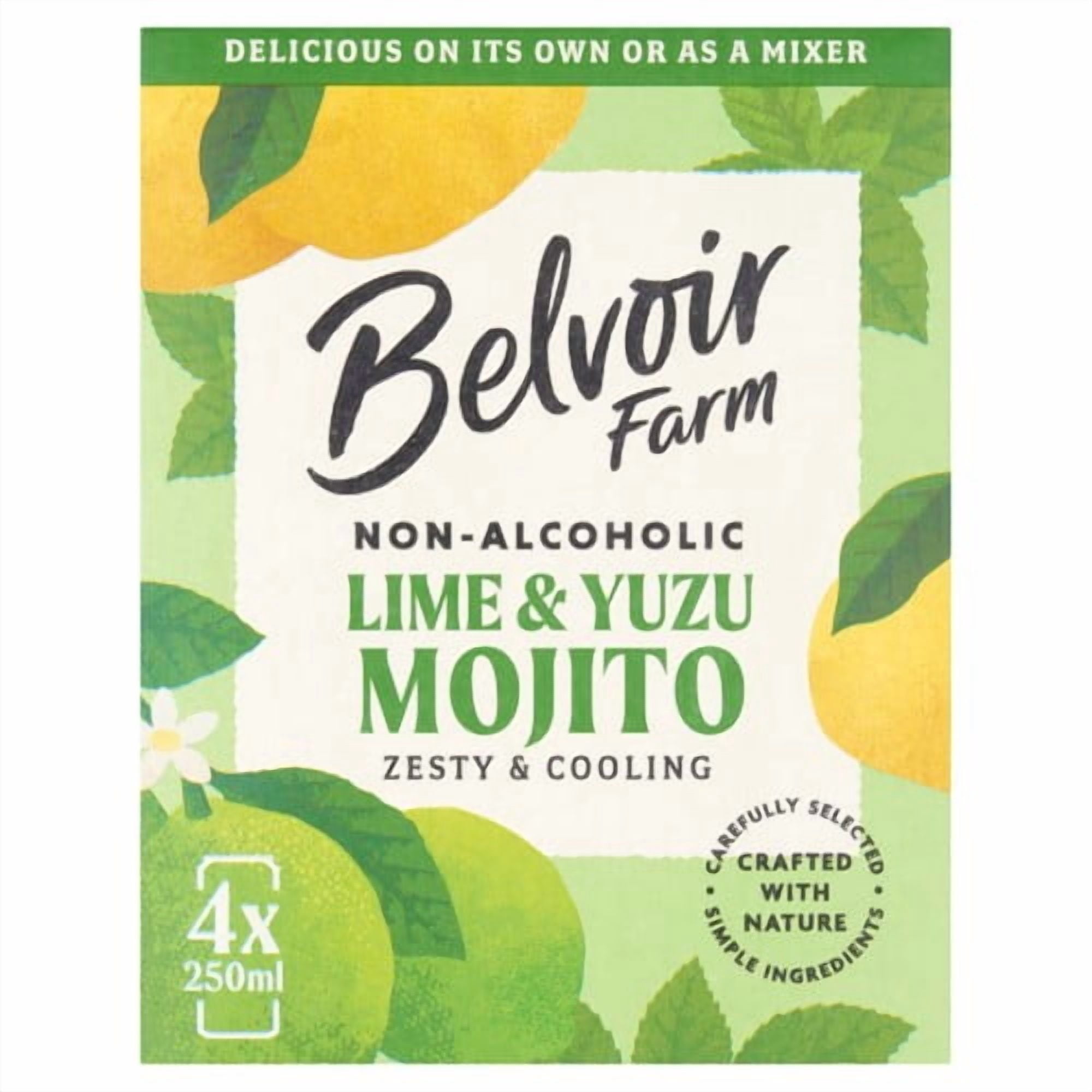 Belvoir Farm Non Alcoholic Lime & Yuzu Mojito 4 x 250ml, British Import (Pack of 2)
