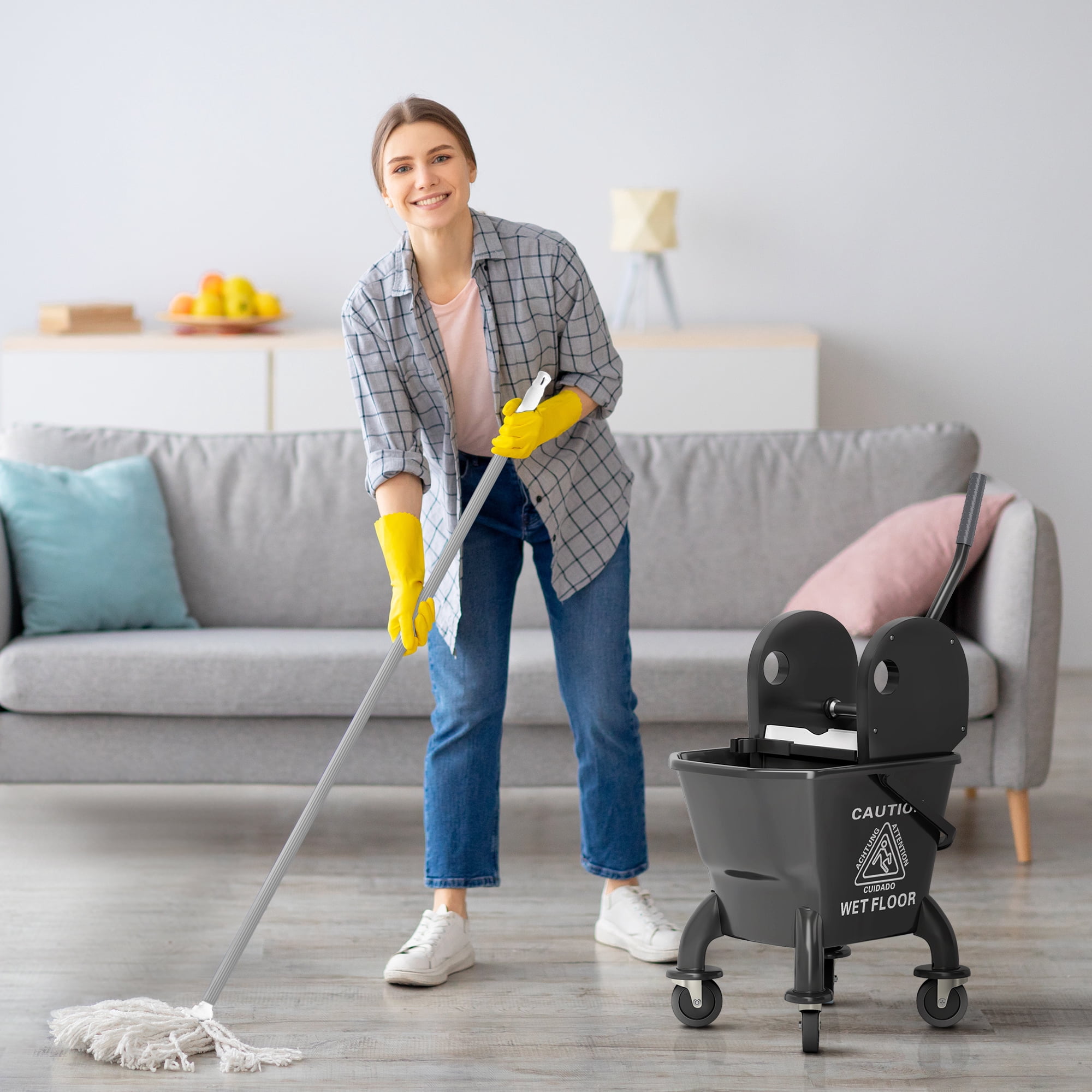 komm☆ Amazon.com: HOMCOM Compact Mop Bucket with Wringer on Wheels for
