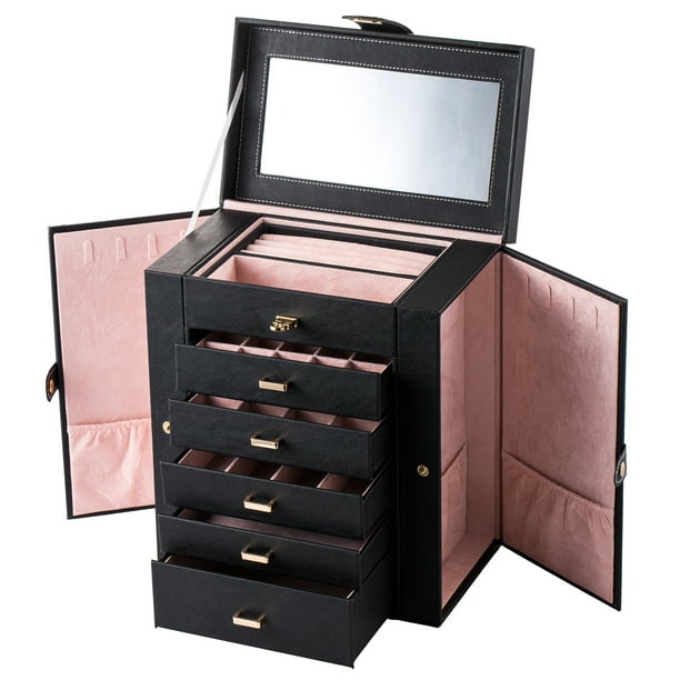 Anself Jewelry Box Organizer Functional Huge Lockable, Leather