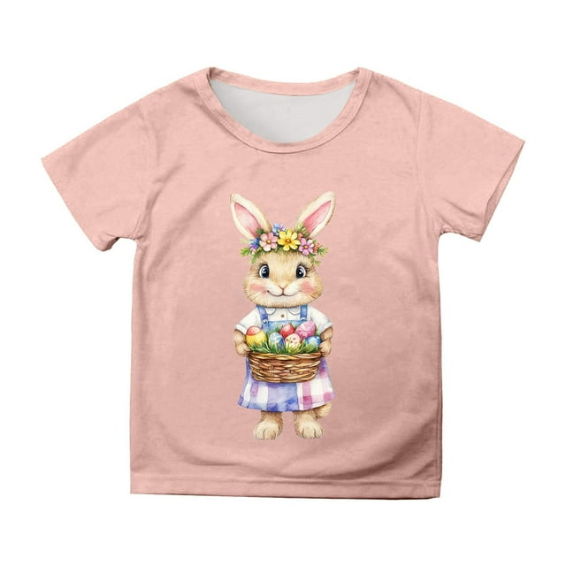Easter Girls Short Sleeve Printed T Shirt Top Casual Shirt