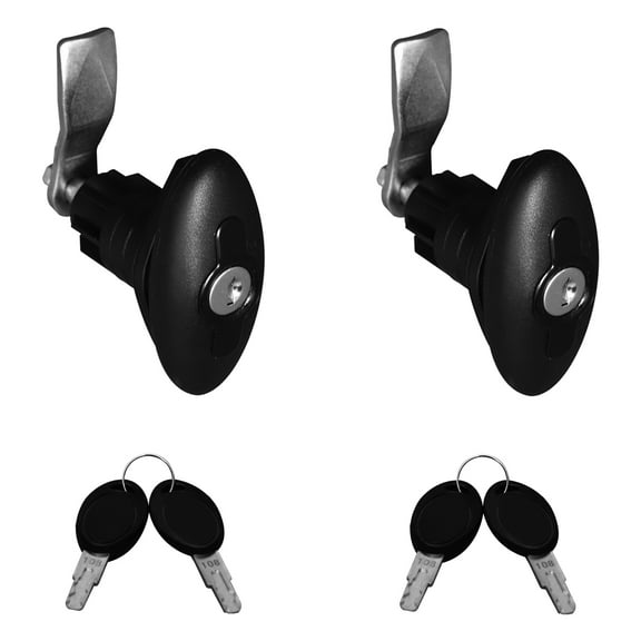 2PCS RV Camper Shell Locks - T-handle design for storage doors on RVs, pickup trucks & boats. Keyed-alike black zinc alloy construction.