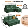 thumbnail image 4 of Soscana Sectional Sofa with Reversible Storage Chaise,Sleeper Sofa Couch Pull Out Bed 2 in 1,3 Seat L Shaped Sectionals with Side Pockets for Living Room Apartment Office Studio,Green, 4 of 7
