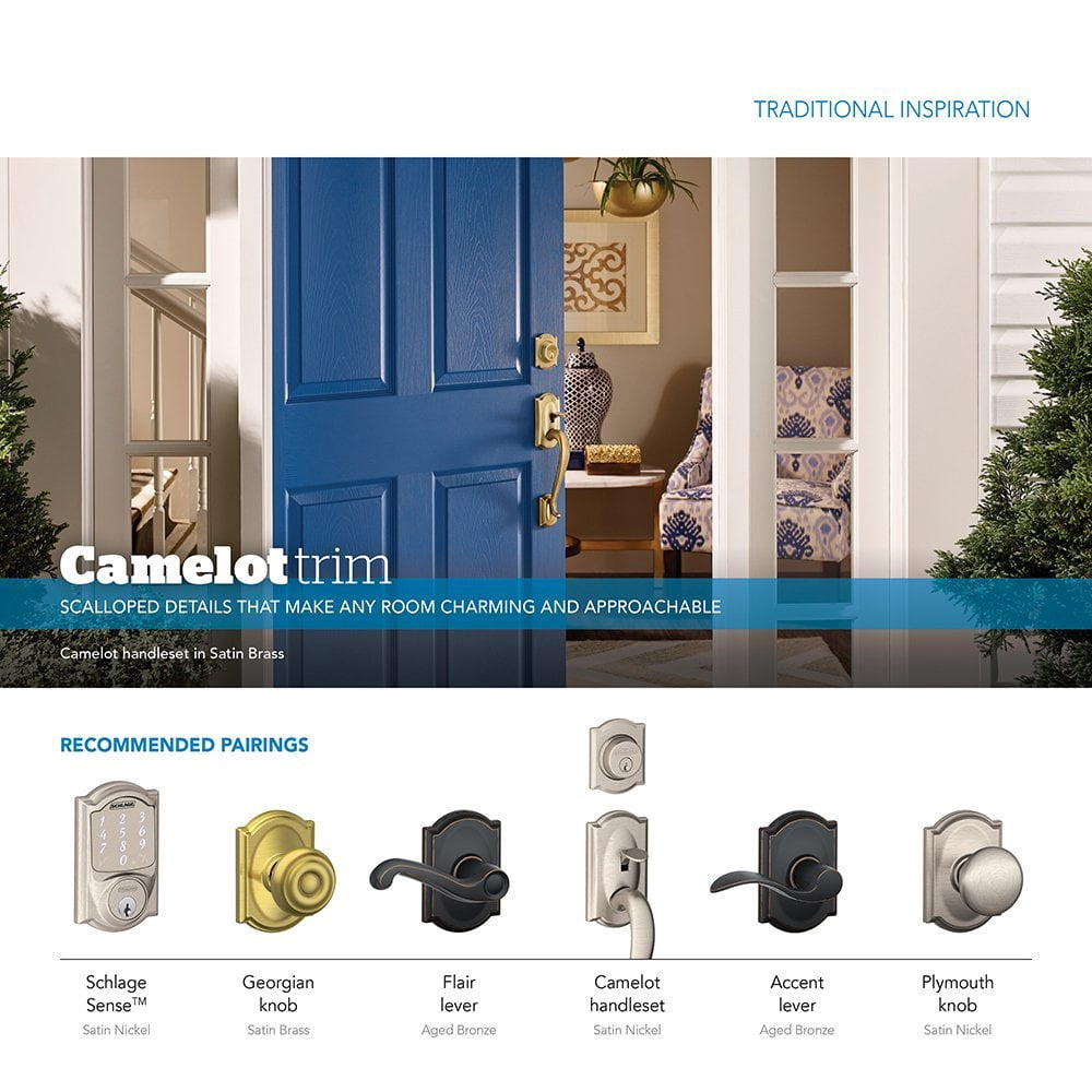 Schlage F51AGEO608CAM Georgian Keyed Entry Single Cylinder Door Knob Set - Brass
