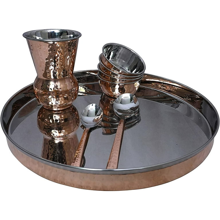 Pack of 2 Set Stainless Steel Copper Traditional Dinnerware Set Of Thali Plate Bowls Glass And Spoon Diameter 12 Inch Walmart