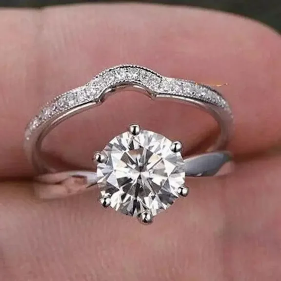 Solid 14K White Gold Plated Moissanite Bridal Set Engagement Ring 2 CT Round Cut VVS1