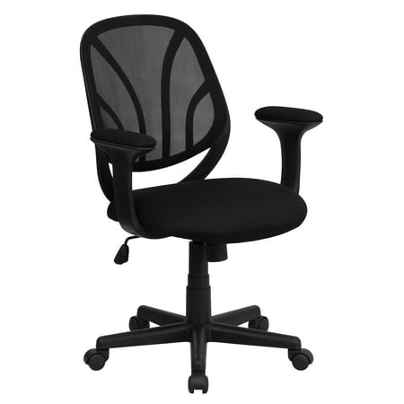 UPC: 0812581016017 | Flash Furniture Y-GO Office Chair™ Mid-Back Black Mesh Swivel Task Office Chair with Arms