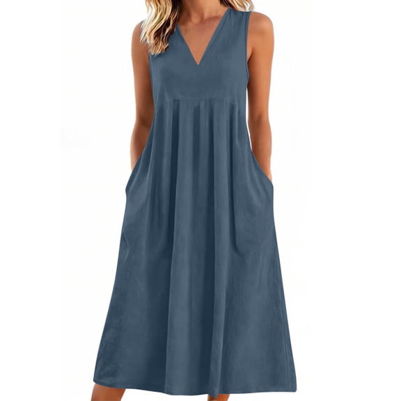 Edvintorg Sun Dresses for Women 2026 Vacation Summer Beach Sleeveless Casual Midi Dress with Pockets Womens Sundresses